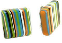 Jackie Brazil "Liquorice" Small Square Winter Mix Clip On Resin Earrings ( E0584 )