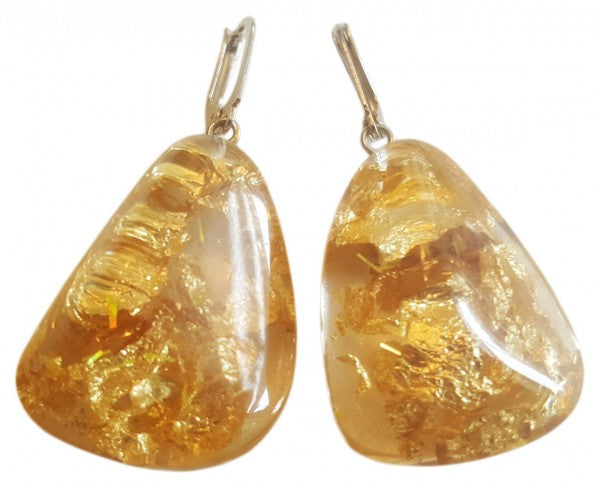 Jackie Brazil "Diamond" Gold Flakes Flinstone on Hook Resin Earrings ( E0700 )