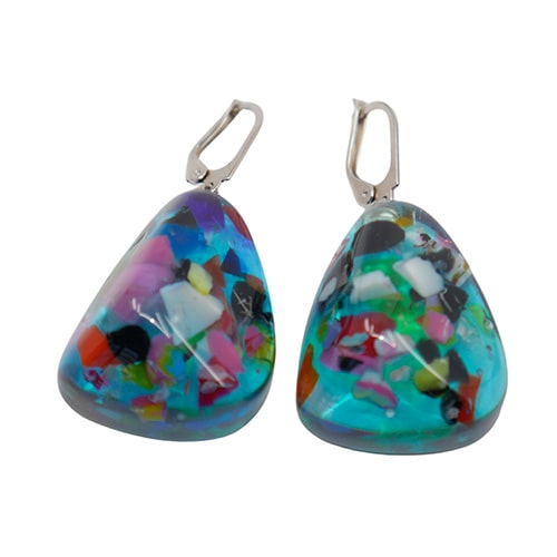 Jackie Brazil "Diamond" Light Blue Mix Flinstone on Hook Resin Earrings ( E0700 )