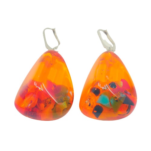 Jackie Brazil "Diamond" Orange Mix Flinstone on Hook Resin Earrings ( E0700 )