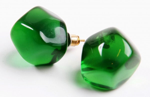 Jackie Brazil "Camille" Dark Green Transparent Abstract Resin Earrings ( E1053 )