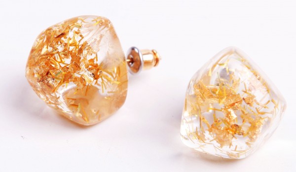 Jackie Brazil "Camille" Gold Flakes Abstract Resin Earrings ( E1053 )