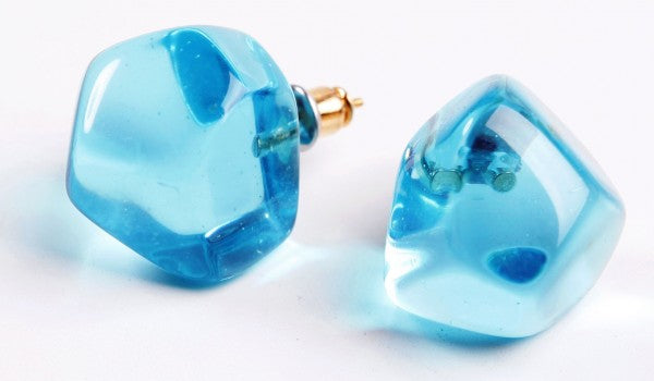 Jackie Brazil "Camille" Light Blue Transparent Abstract Resin Earrings ( E1053 )