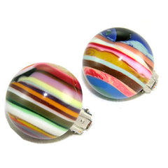 Jackie Brazil "Liquorice Stripes" Round Balls Clip On Resin Earrings ( E1337 )