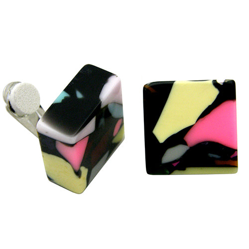 Jackie Brazil "Akbar" Art Deco Square Clip On Resin Earrings ( E3073 )