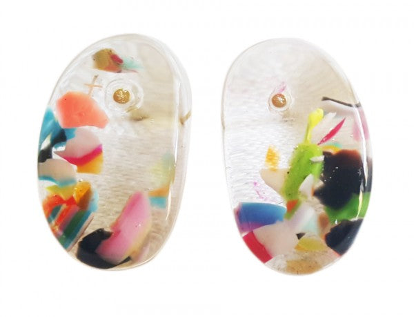 Jackie Brazil "Oval" Cascade Single Stone Pendant Stud Resin Earrings ( E3608 )