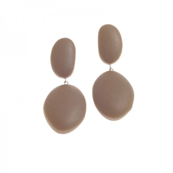 Jackie Brazil "Brown Matte" Medium Riverstone Double Pendant Resin Earrings ( E3900 )