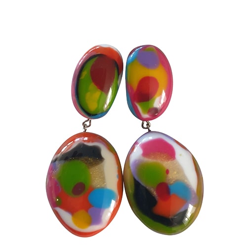 Jackie Brazil "Kandinsky" Medium Riverstone Double Pendant Resin Earrings ( E3900 )