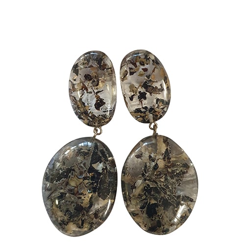 Jackie Brazil "Seaweed" Medium Riverstone Double Pendant Resin Earrings ( E3900 )