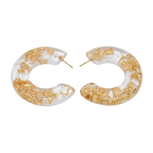 Jackie Brazil "Lucia" Gold Flakes Thick Half Hoop On Pin Resin Earrings ( E0035 )