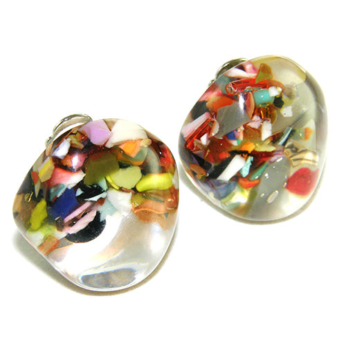 Jackie Brazil "Moda" Cascade  Abstract Clip On Resin Earrings ( E2962 )