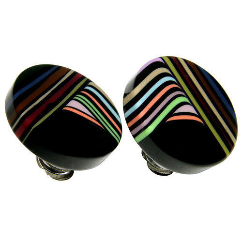 Jackie Brazil "Aida" Black Swirls Round Clip On Resin Earrings ( E3174 )