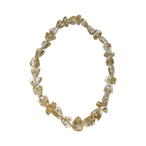 Jackie Brazil "Diamonds" Gold Flakes Flintstone Bone 80cm Necklace ( N0080 )