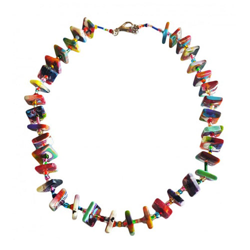Jackie Brazil "Africa" Kandinsky Liquorice Squares & Beads 70cm Necklace ( N0009 )