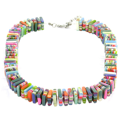 Jackie Brazil "Patricia" Liquorice Squares & Beads Spring Colour Mix 55cm Necklace ( N0025 )