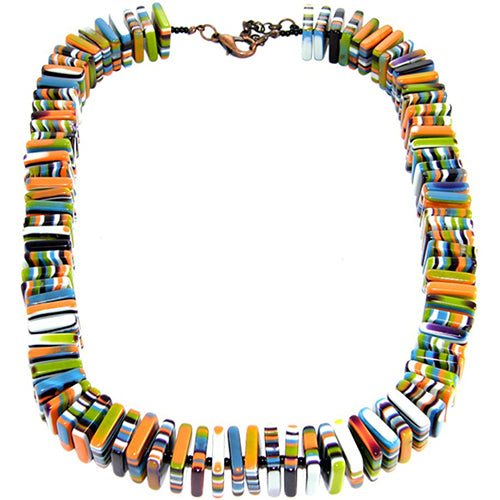 Jackie Brazil "Patricia" Liquorice Squares & Beads Winter Colour Mix 55cm Necklace ( N0025 )