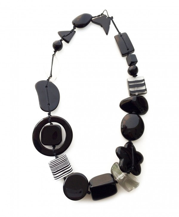 Jackie Brazil "Indiana" Black Multi-Bead Medium Resin 70cm Necklace ( N0033 )