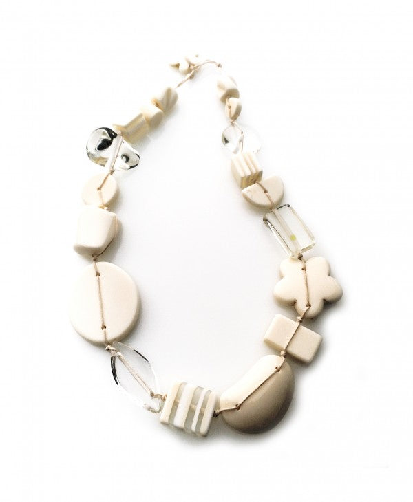 Jackie Brazil "Indiana" Cream Mix Multi-Bead Medium Resin 70cm Necklace ( N0033 )
