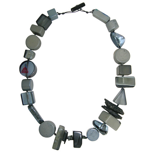 Jackie Brazil "Indiana" Grey Mix Multi-Bead Medium Resin 70cm Necklace ( N0033 )