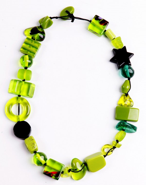 Jackie Brazil "Indiana" Light Green Multi-Bead Medium Resin 70cm Necklace ( N0033 )