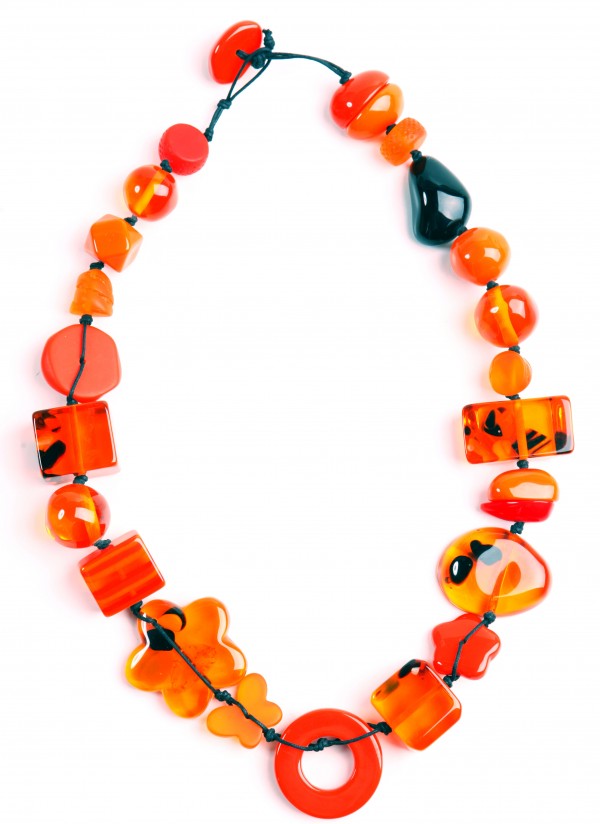 Jackie Brazil "Indiana" Orange Mix Multi-Bead Medium Resin 70cm Necklace ( N0033 )