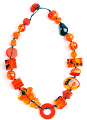 Jackie Brazil "Indiana" Orange Mix Multi-Bead Medium Resin 70cm Necklace ( N0033 )