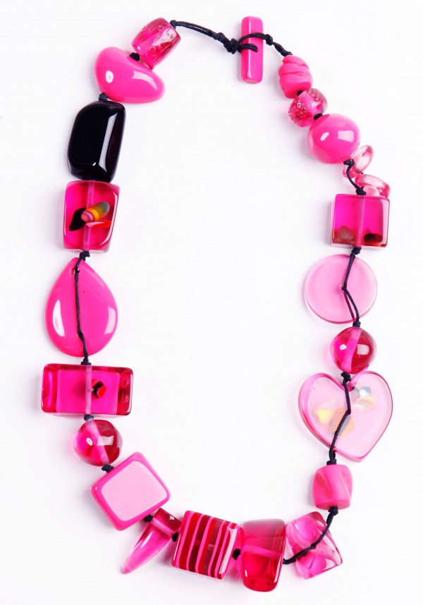 Jackie Brazil "Indiana" Pink Mix Multi-Bead Medium Resin 70cm Necklace ( N0033 )