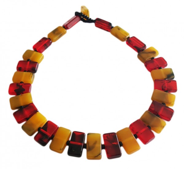 Jackie Brazil "Romeo" Tortoise & Prada Linked Rectangle Beads Necklace ( N0034 )