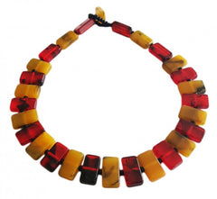 Jackie Brazil "Romeo" Tortoise & Prada Linked Rectangle Beads Necklace ( N0034 )