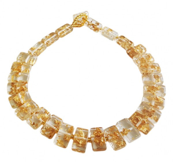 Jackie Brazil "Romeo" Gold Flakes Linked Rectangle Beads Necklace ( N0034 )