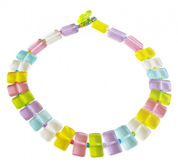 Jackie Brazil "Romeo" Transparent Paris Mix Linked Rectangle Beads Necklace ( N0034 )