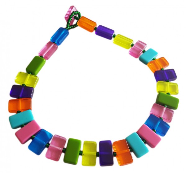 Jackie Brazil "Romeo" Transparent Summer Mix Linked Rectangle Beads Necklace ( N0034 )