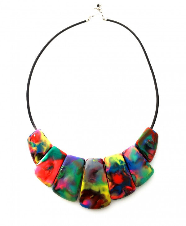 Jackie Brazil "Bella" Kandinsky 7 Piece on Leather Cord Choker Necklace ( N0035 )