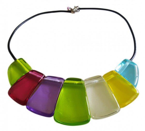 Jackie Brazil "Bella" Transparent Paris Mix 7 Piece on Leather Cord Choker Necklace ( N0035 )