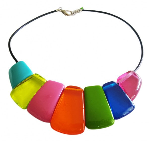 Jackie Brazil "Bella" Transparent Summer Mix 7 Piece on Leather Cord Choker Necklace ( N0035 )