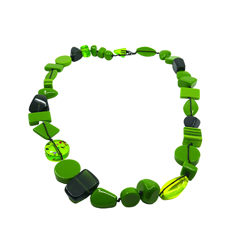 Jackie Brazil "Indiana" Green Mix Multi-Bead Long Resin 110cm Necklace ( N0038 )