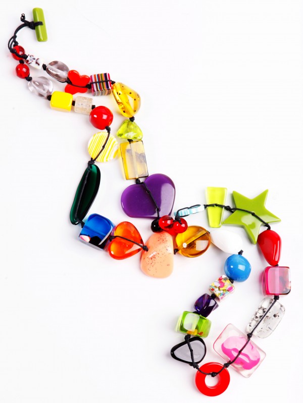 Jackie Brazil "Indiana" Mix Colours Multi-Bead Long Resin 110cm Necklace ( N0038 )