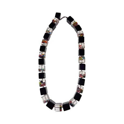 Jackie Brazil "POP" Black & Cascade Liquorice Small Cubes 65cm Necklace ( N0046 )