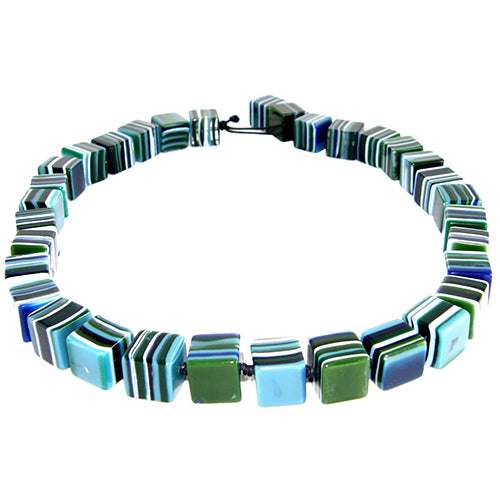 Jackie Brazil "POP" Liquorice Blue Mix Small Cubes 65cm Necklace ( N0046 )