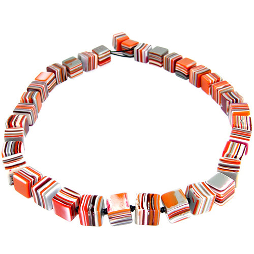Jackie Brazil "POP" Liquorice Orange Mix Small Cubes 65cm Necklace ( N0046 )