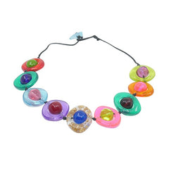 Jackie Brazil "Saturn" Transparent Disc & Ball On String Short 50cm Necklace ( N0051 )