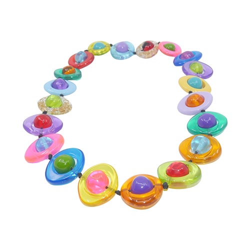 Jackie Brazil "Saturn" Transparent Summer Mix Disc & Ball Long 75cm Necklace ( N0052 )