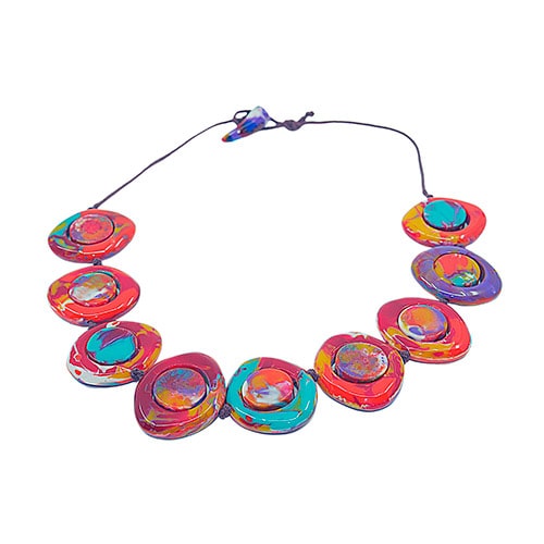 Jackie Brazil "Saturn" Kandinsky Disk and Cylinder On String Short 50cm Necklace ( N0060 )