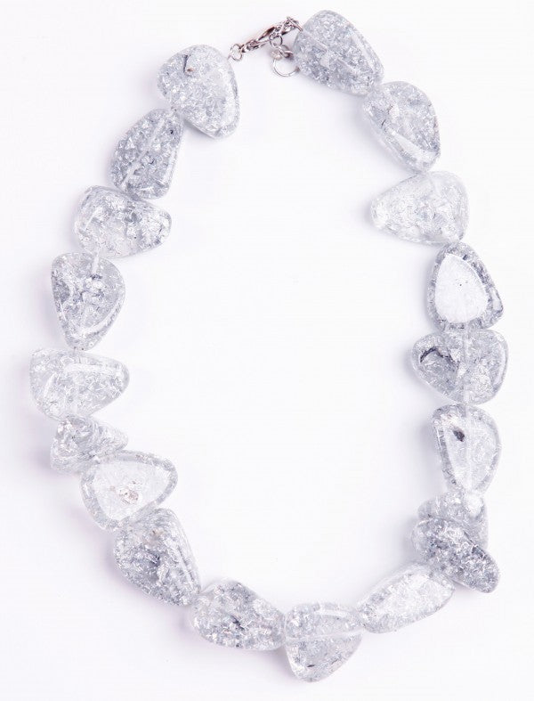 Jackie Brazil "Diamonds" Silver Flakes Flintstone Bone 55cm Necklace ( N0061 )