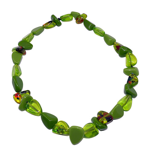 Jackie Brazil "Diamonds" Green & Transparent Flintstone Bone 80cm Necklace ( N0080 )