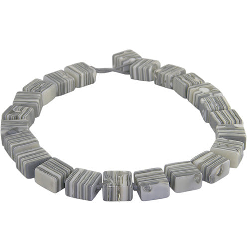 Jackie Brazil "Gala" Liquorice Cream Mix Half Rectangles 65cm Necklace ( N0789 )
