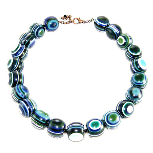 Jackie Brazil "Cat Eyes" Blue Mix Liquorice Balls Resin Necklace 50cm ( N0894 )