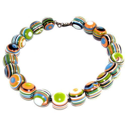 Jackie Brazil "Cat Eyes" Winter Mix Liquorice Balls Resin Necklace 50cm ( N0894 )