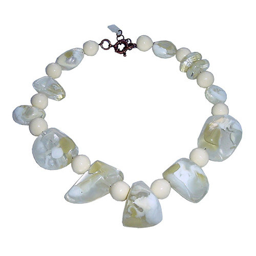 Jackie Brazil "Vesubio" Cream Marble Large Beads & Stones Necklace ( N1616 )