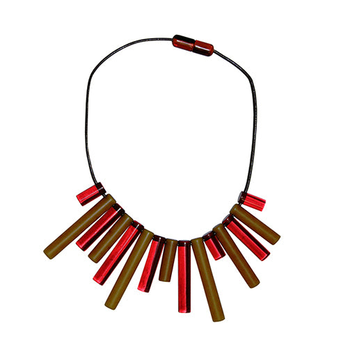Jackie Brazil "Pipas" Thin Mix Tortoise & Prada Cylinders Necklace on Cord ( N2196 )
